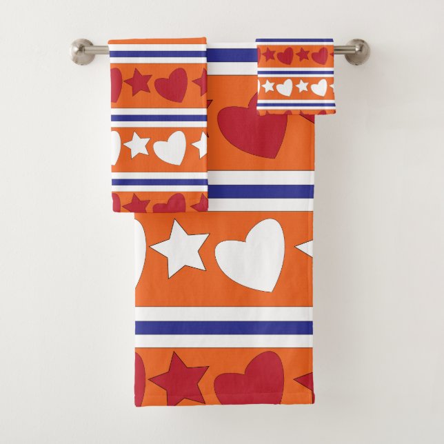 Love Hearts Star Stripes Bath Towel Set (Insitu)