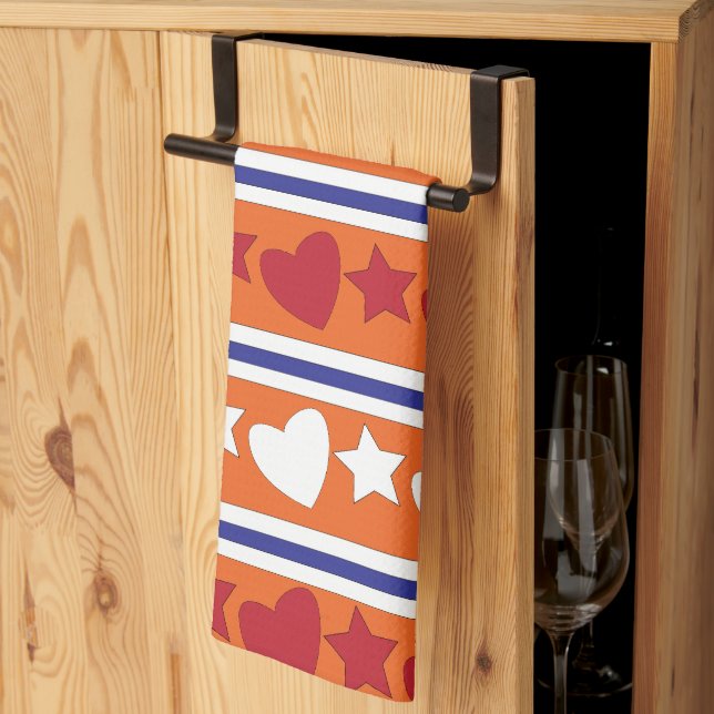 Love Hearts Star Stripes Tea Towel (Thirds Fold)