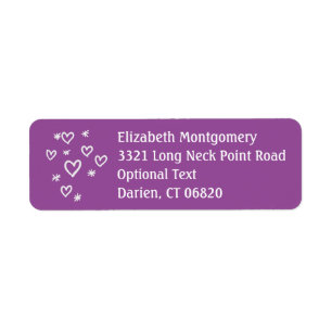 Love Hearts & Stars Purple & White Return Address Label