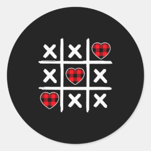 Love Hearts Valentines Buffalo Plaid Men Women Kid Classic Round Sticker