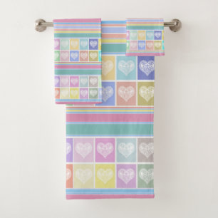 Love hearts Valentines Day design pastel colours c Bath Towel Set