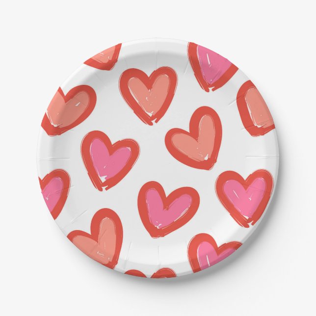 Love Hearts Valentine's Day Paper Plate (Front)