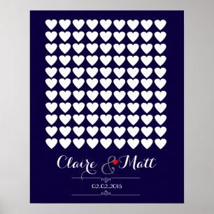 love hearts wedding signing guest book navy