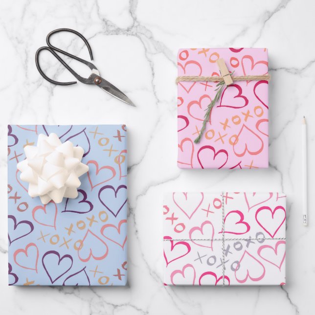 Love Hearts, XOXO  Wrapping Paper Sheet (Front)