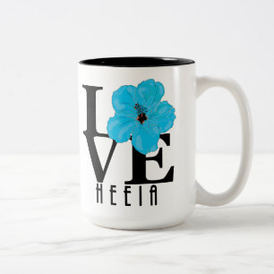LOVE Heeia Hawaii Blue Hibiscus 15oz Two-Tone Coffee Mug