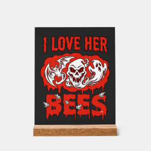 Love Her Bees Skull Ghost Bat Blood Drip Acrylic Sign