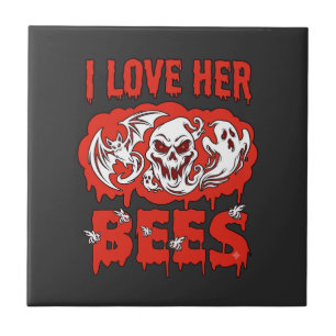 Love Her Bees Skull Ghost Bat Blood Drip Ceramic Tile