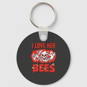Love Her Bees Skull Ghost Bat Blood Drip Key Ring