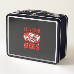 Love Her Bees Skull Ghost Bat Blood Drip Metal Lunch Box