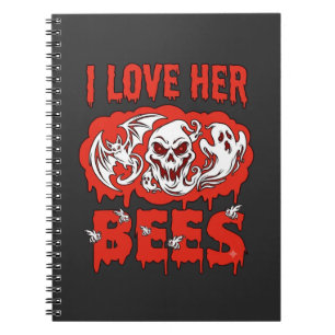 Love Her Bees Skull Ghost Bat Blood Drip Notebook