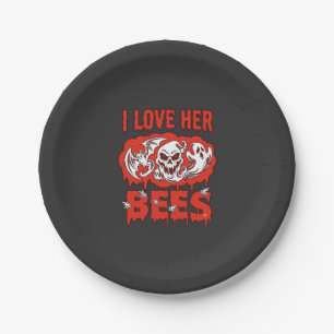 Love Her Bees Skull Ghost Bat Blood Drip Paper Plate