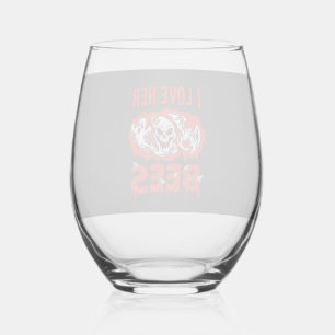 Love Her Bees Skull Ghost Bat Blood Drip Stemless Wine Glass