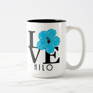 LOVE Hilo Hawaii Blue Hibiscus 15oz Two-Tone Coffee Mug