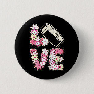 Love Hockey Groovy Hippie 60s 70s Teen Girl Ice Ho 6 Cm Round Badge