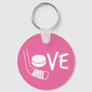 Love Hockey Ladies Girls Hockey Stick Puck Pink Key Ring