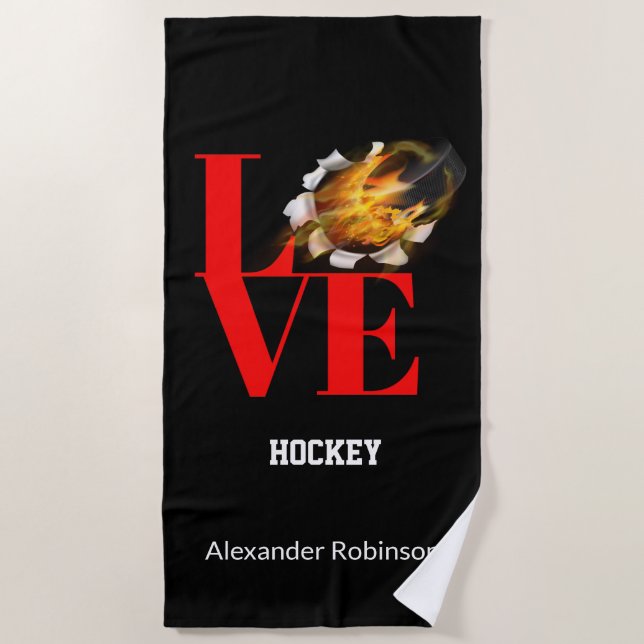 Love Hockey Personalised Sports  Beach Towel (Front)