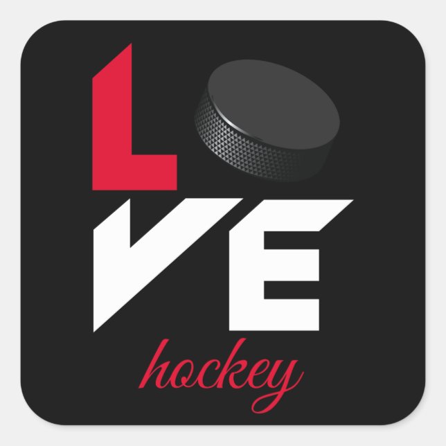 Love hockey square sticker (Front)