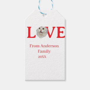 Love holidays cat photo pet family name bold lette gift tags