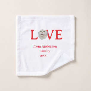 Love holidays cat photo pet family name bold lette wash cloth