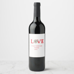 Love holidays cat photo pet family name bold lette wine label