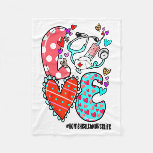 Love Home Health Nurse Life Heart Valentines Day  Fleece Blanket