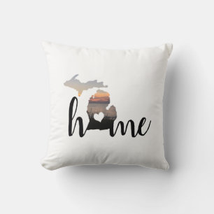 Love Home Michigan Typography With Heart Cushion