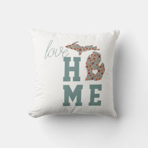 Love Home State Of Michigan With Poppies Floral Cushion