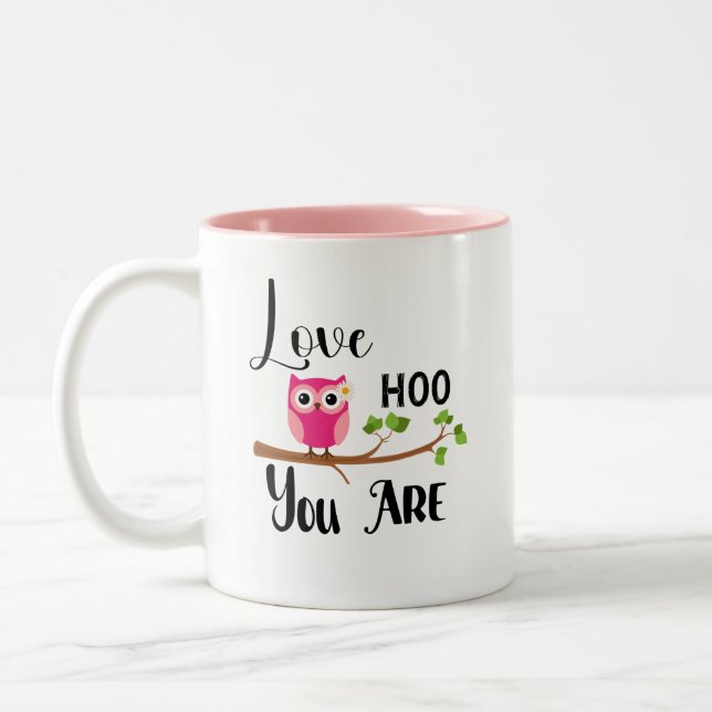 Love Hoo You Are Pink Owl Mug (Left)