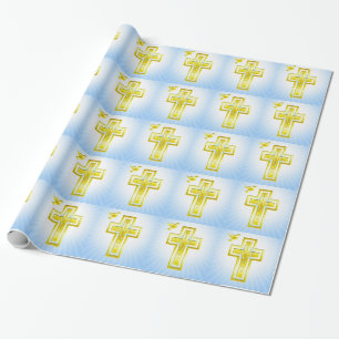Love, hope and faith golden cross wrapping paper