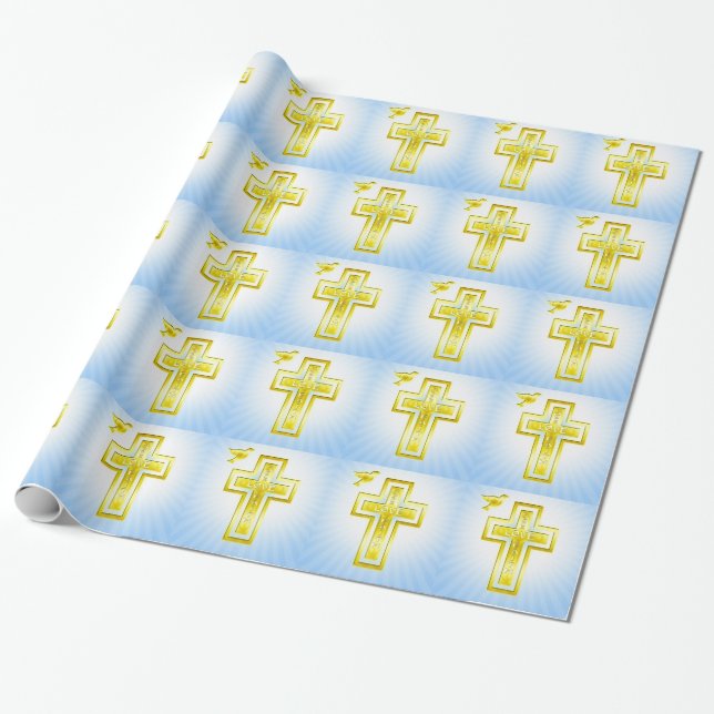 Love, hope and faith golden cross wrapping paper (Unrolled)