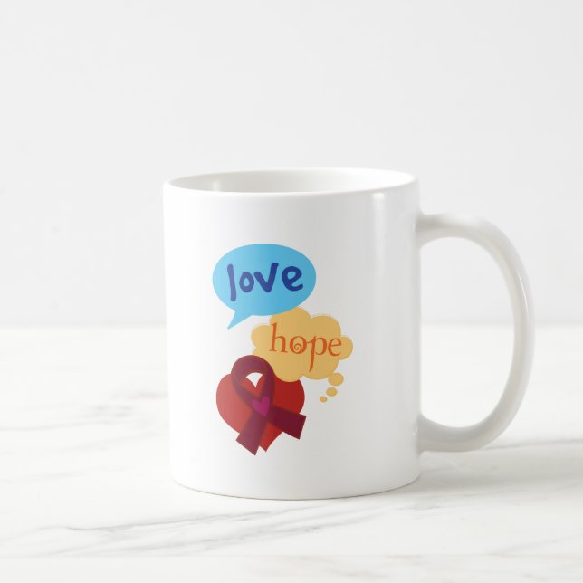 Love Hope Burgundy Ribbon Coffee Mug (Right)