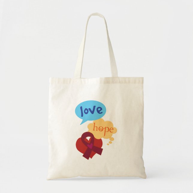 Love Hope Burgundy Ribbon Tote Bag (Front)