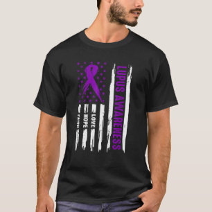 Love Hope Faith American Flag Purple Ribbon Lupus T-Shirt