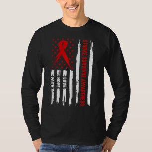 Love Hope Faith Red American Flag Stroke Survivor  T-Shirt