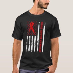 Love Hope Faith Red American Flag Stroke Survivor  T-Shirt