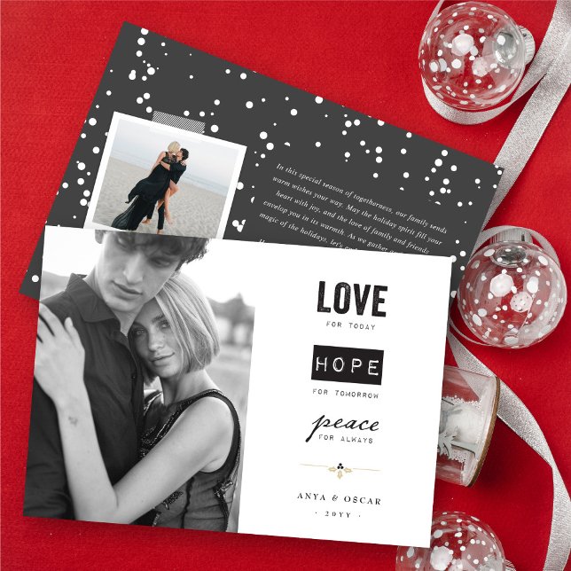 Love Hope Peace Typography Modern Classic Photo Holiday Card (Creator Uploaded)
