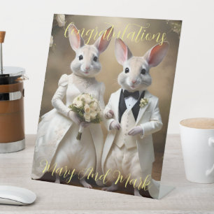 "Love Hops Down Under: A Bilby Wedding Celebration Pedestal Sign