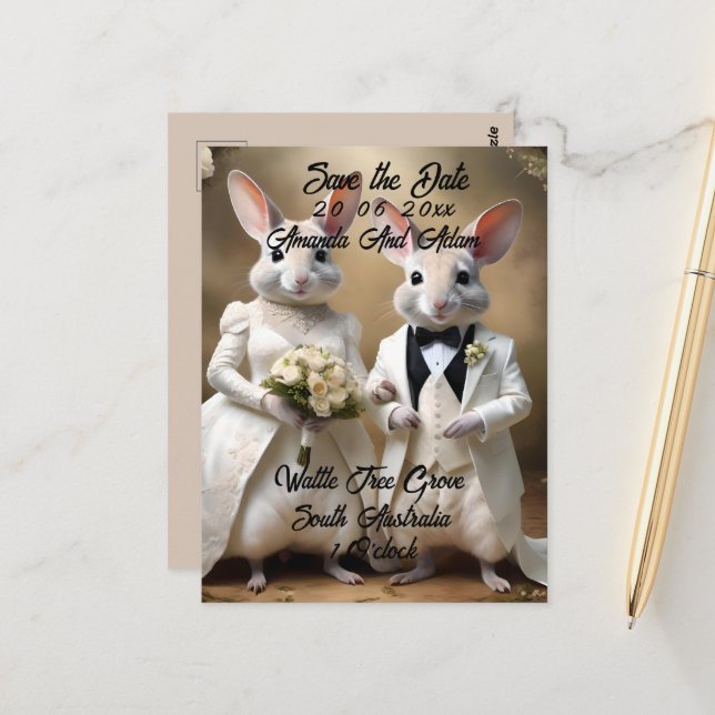 "Love Hops Down Under: A Bilby Wedding Celebration Postcard (Front/Back In Situ)