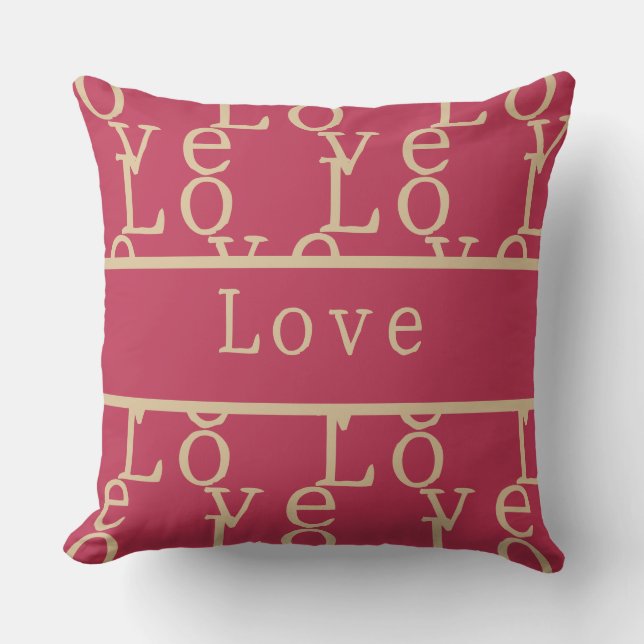 Love | Hot Pink / Magenta Gold Typography Cushion (Front)