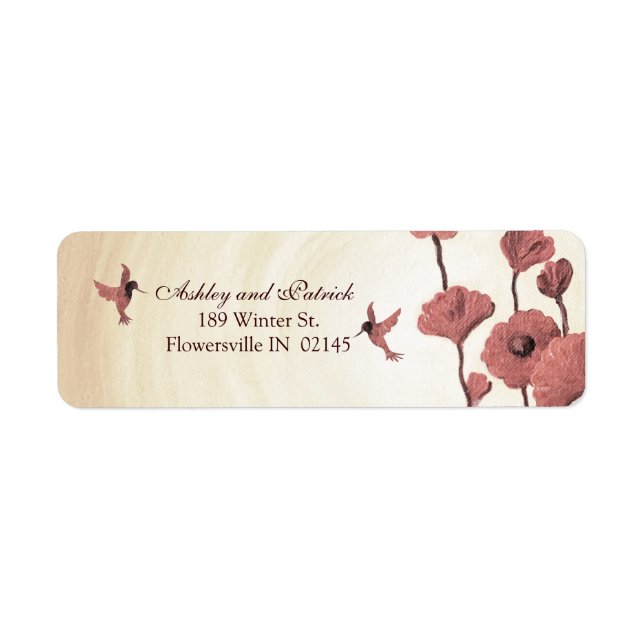 Love Hummingbirds and Painted Red Flowers Return Address Label (Front)
