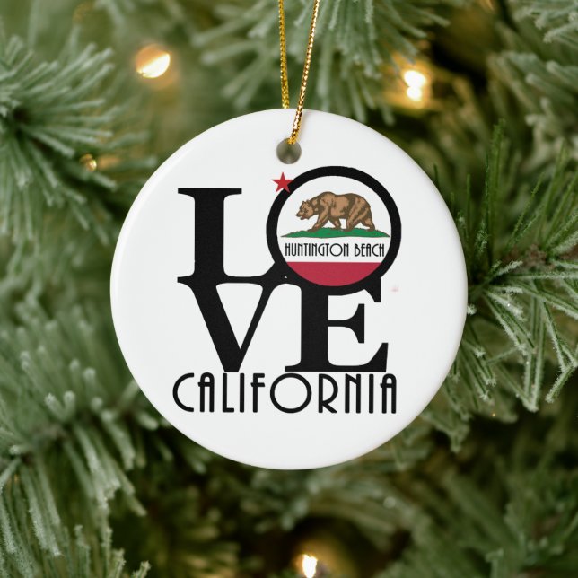 LOVE Huntington Beach Ceramic Ornament (Tree)