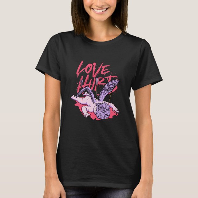 Love Hurts Broken Sad Cupid Valentines Day Emo Bro T-Shirt (Front)