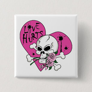 Love Hurts Skull 15 Cm Square Badge