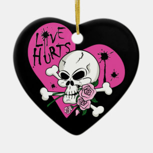 Love Hurts Skull Ceramic Ornament