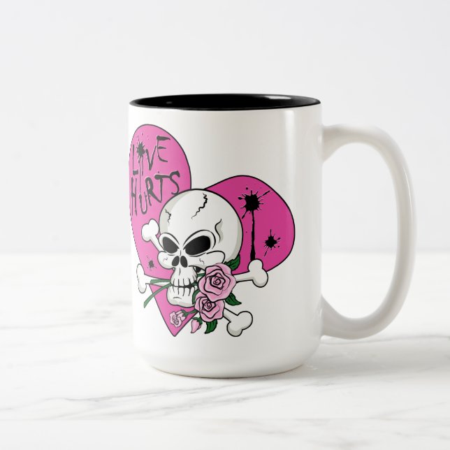 Love Hurts Skull Two-Tone Coffee Mug (Right)