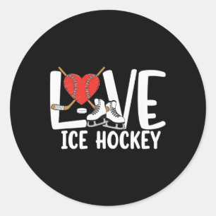 Love Ice Hockey Cute Skates Stick And Puck Sports Classic Round Sticker