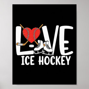 Love Ice Hockey Cute Skates Stick And Puck Sports  Poster