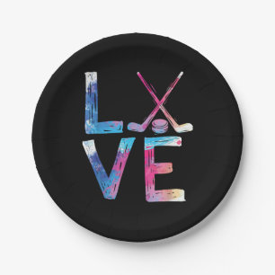 Love Ice Hockey Girls Hockey Gifts Womens Ice Hock Paper Plate