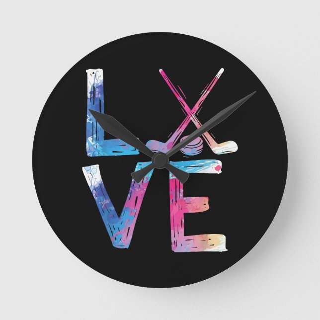 Love Ice Hockey Girls Hockey Gifts Womens Ice Hock Round Clock (Front)