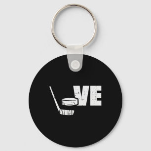 Love Ice Hockey Stick Puck Player Goalie Fans Men Key Ring